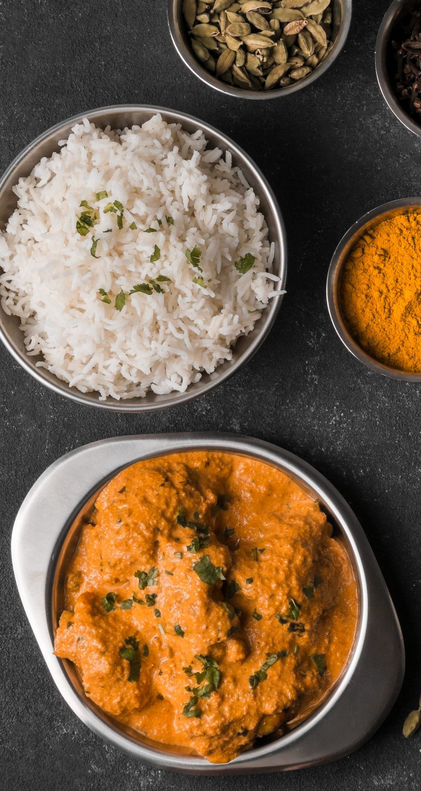Curry, basmati rice and whole spices